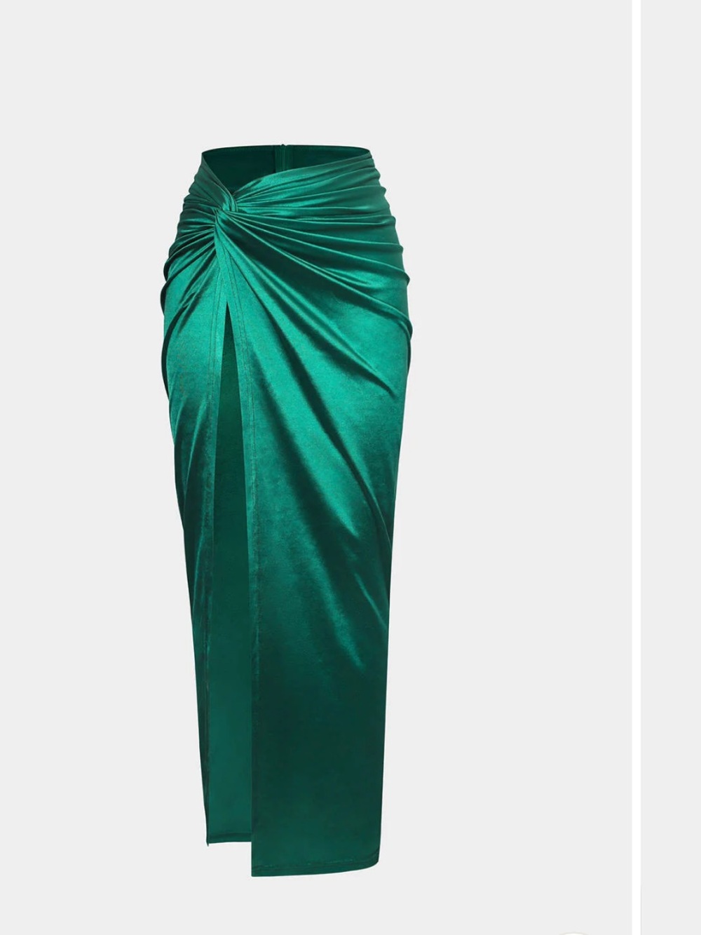 Twist Detail High-Slit Midi Skirt - Emerald Green